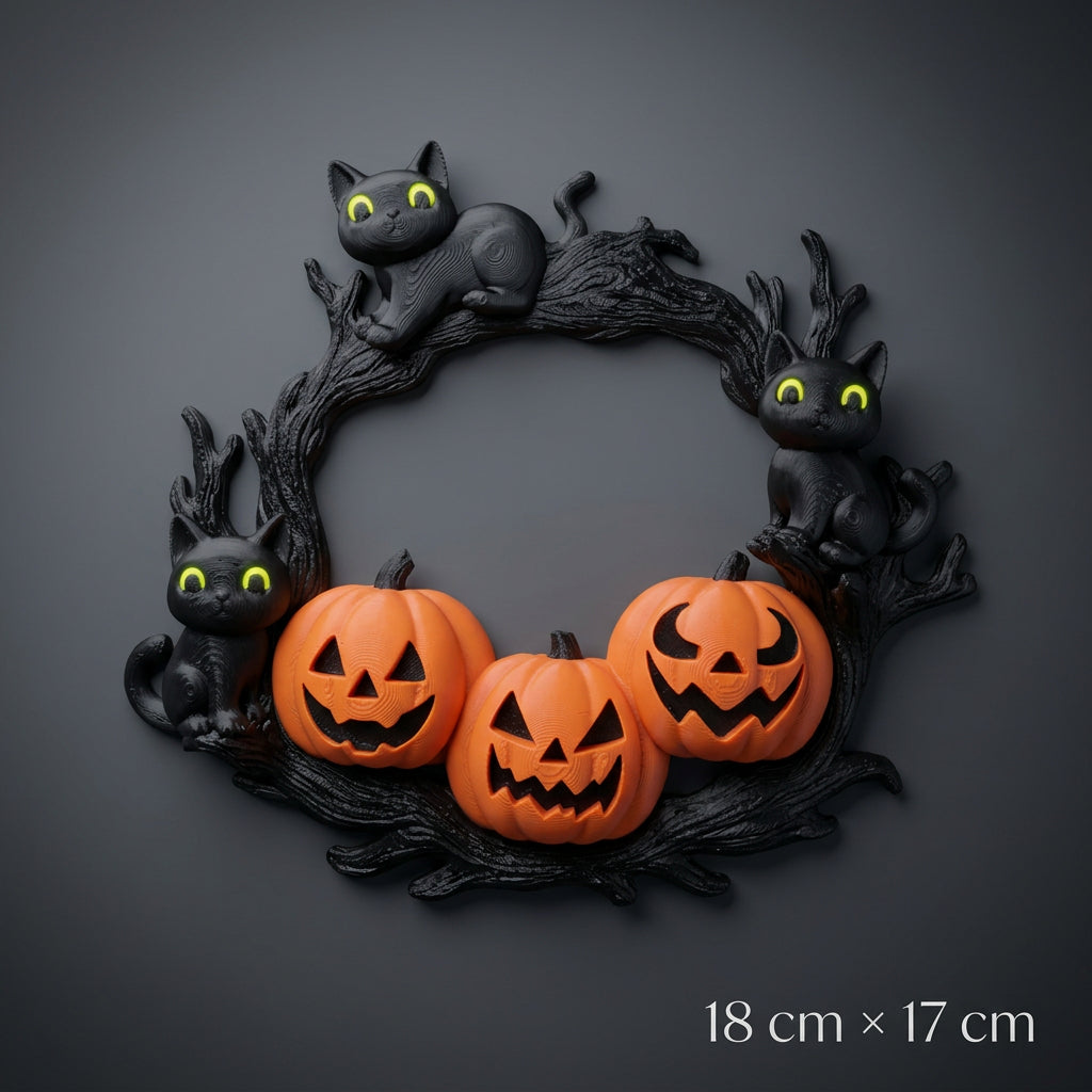 Ghirlanda zucca e gatti – Decorazione festiva di Halloween