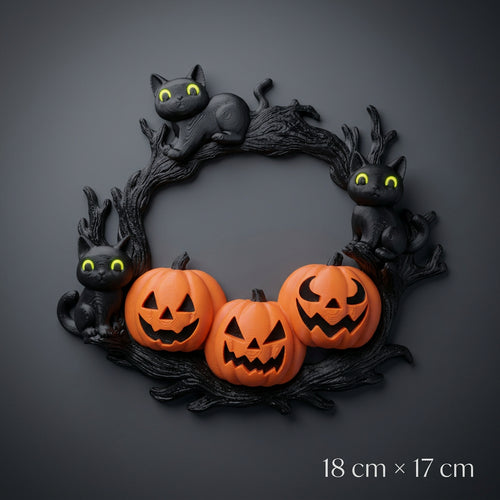Ghirlanda zucca e gatti – Decorazione festiva di Halloween