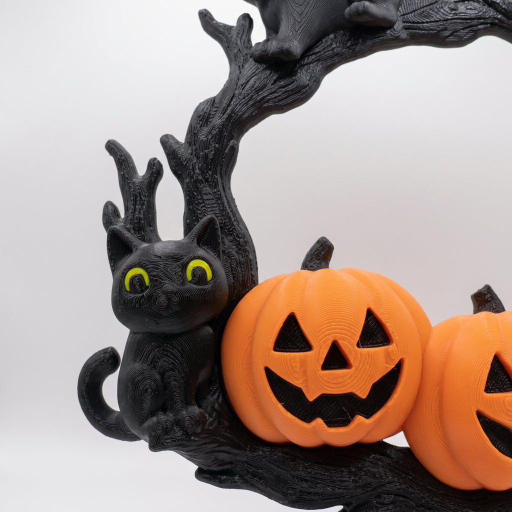 Ghirlanda zucca e gatti – Decorazione festiva di Halloween