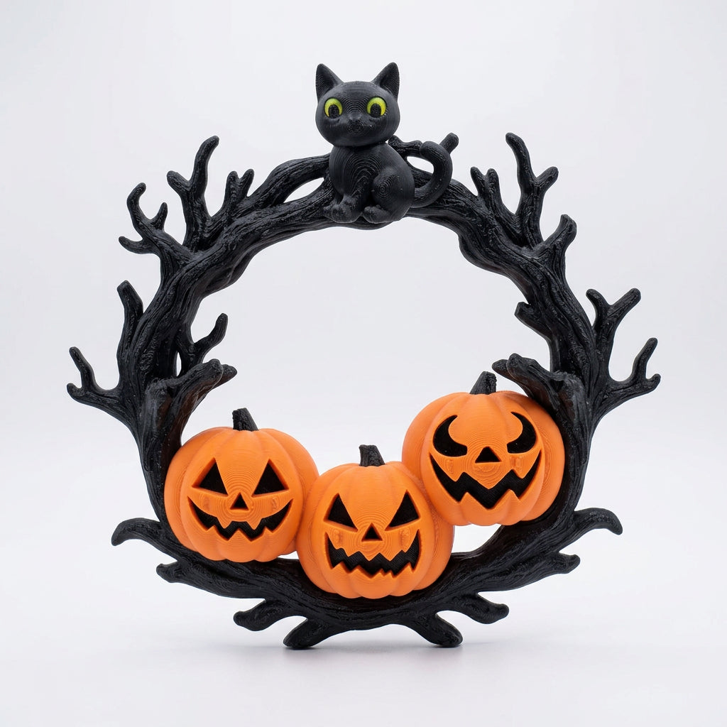 Ghirlanda zucca e gatti – Decorazione festiva di Halloween