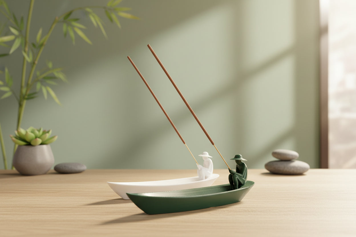 Kit 2 Porta Incenso Barca Zen – Decorazione Artigianale Made in Italy