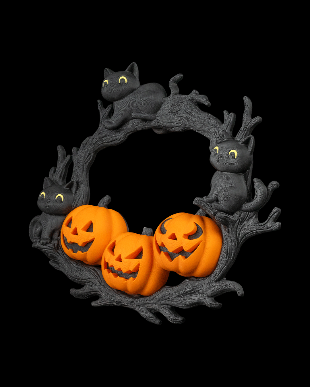 Ghirlanda zucca e gatti – Decorazione festiva di Halloween