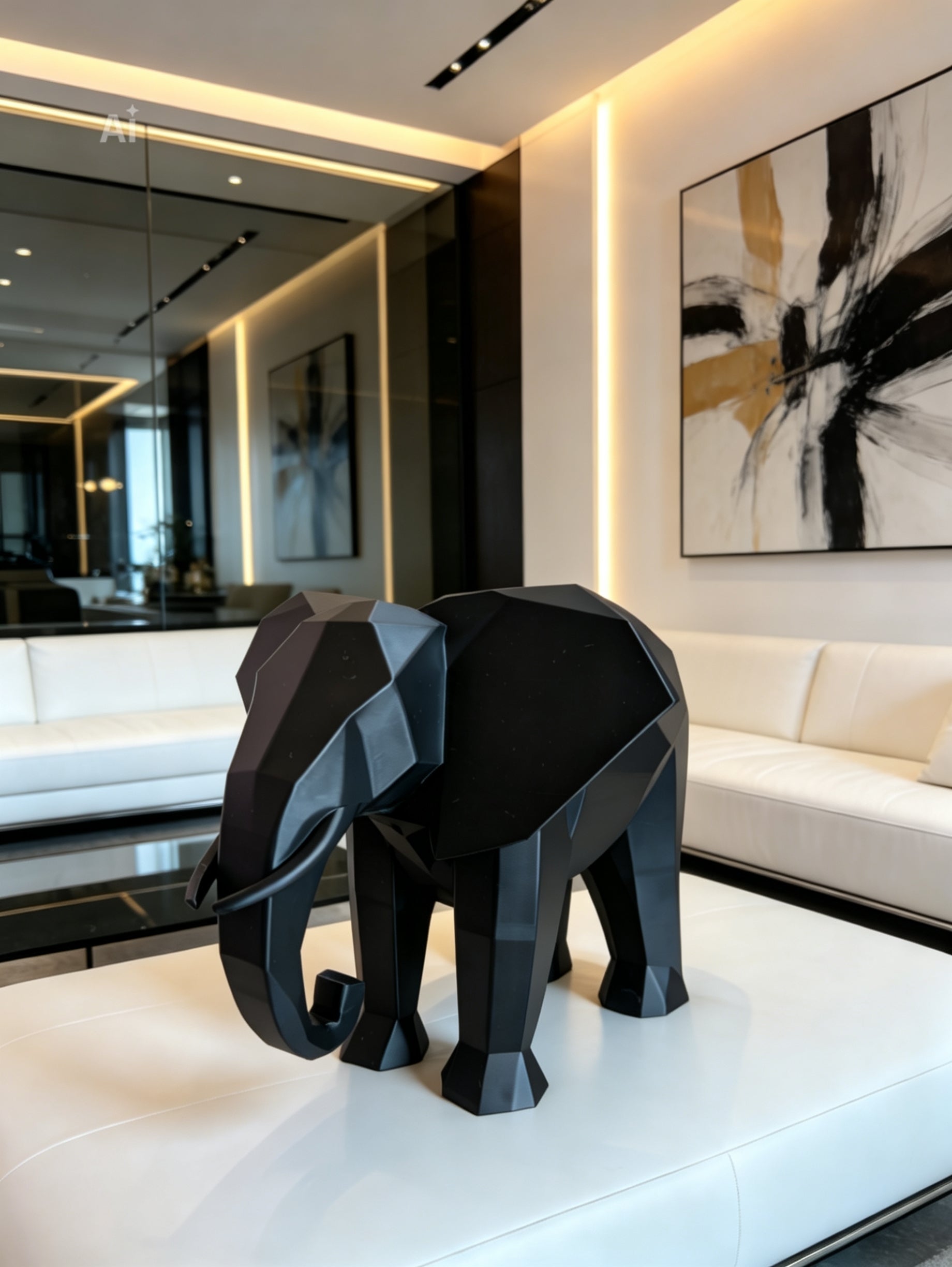 Scultura Elefante Low-Poly Blu Navy – Decorazione Artigianale Made in Italy