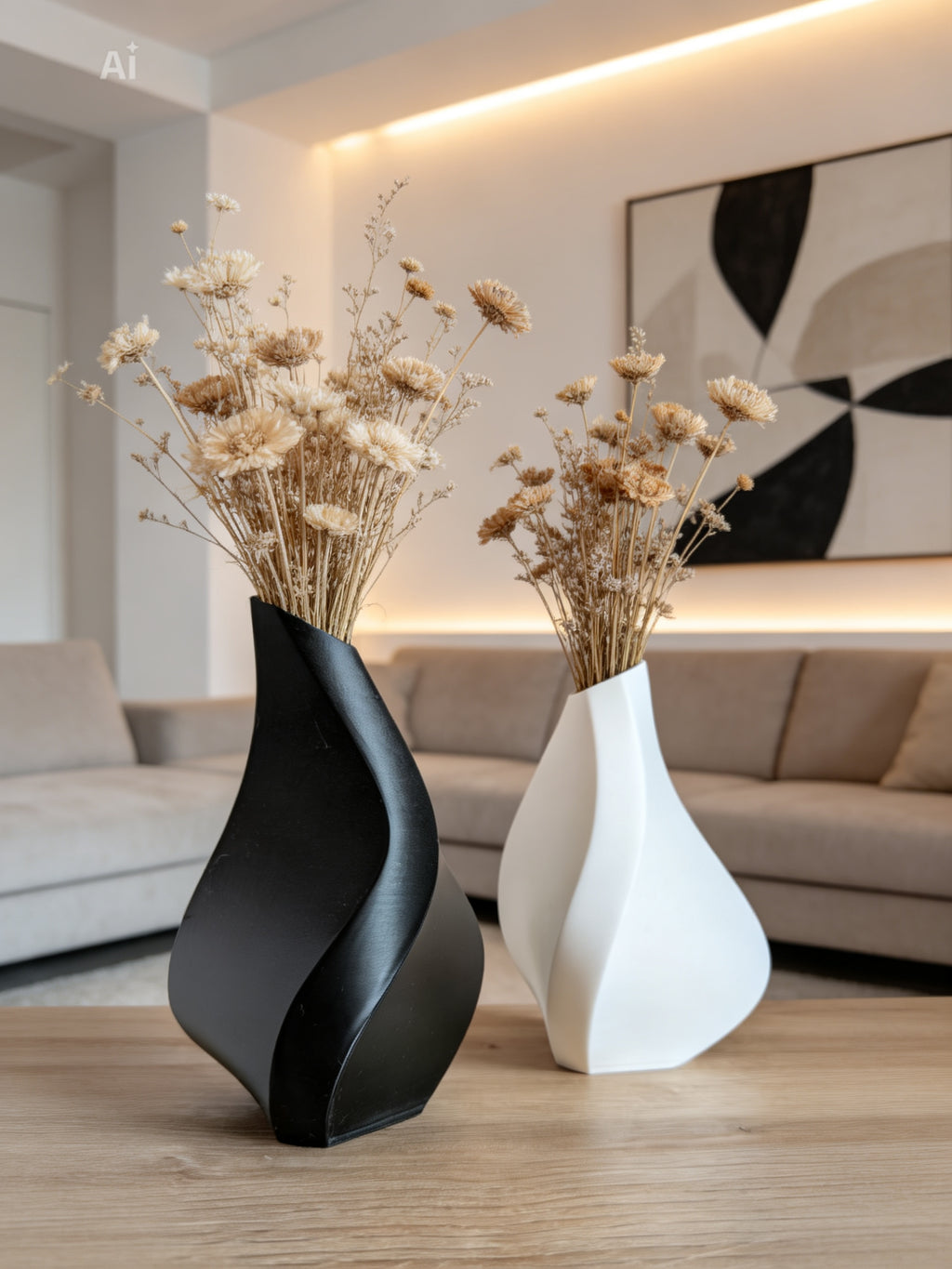 Kit 2 Vasi Moderni Bianco e Nero – Design Italiano per Fiori Artificiali
