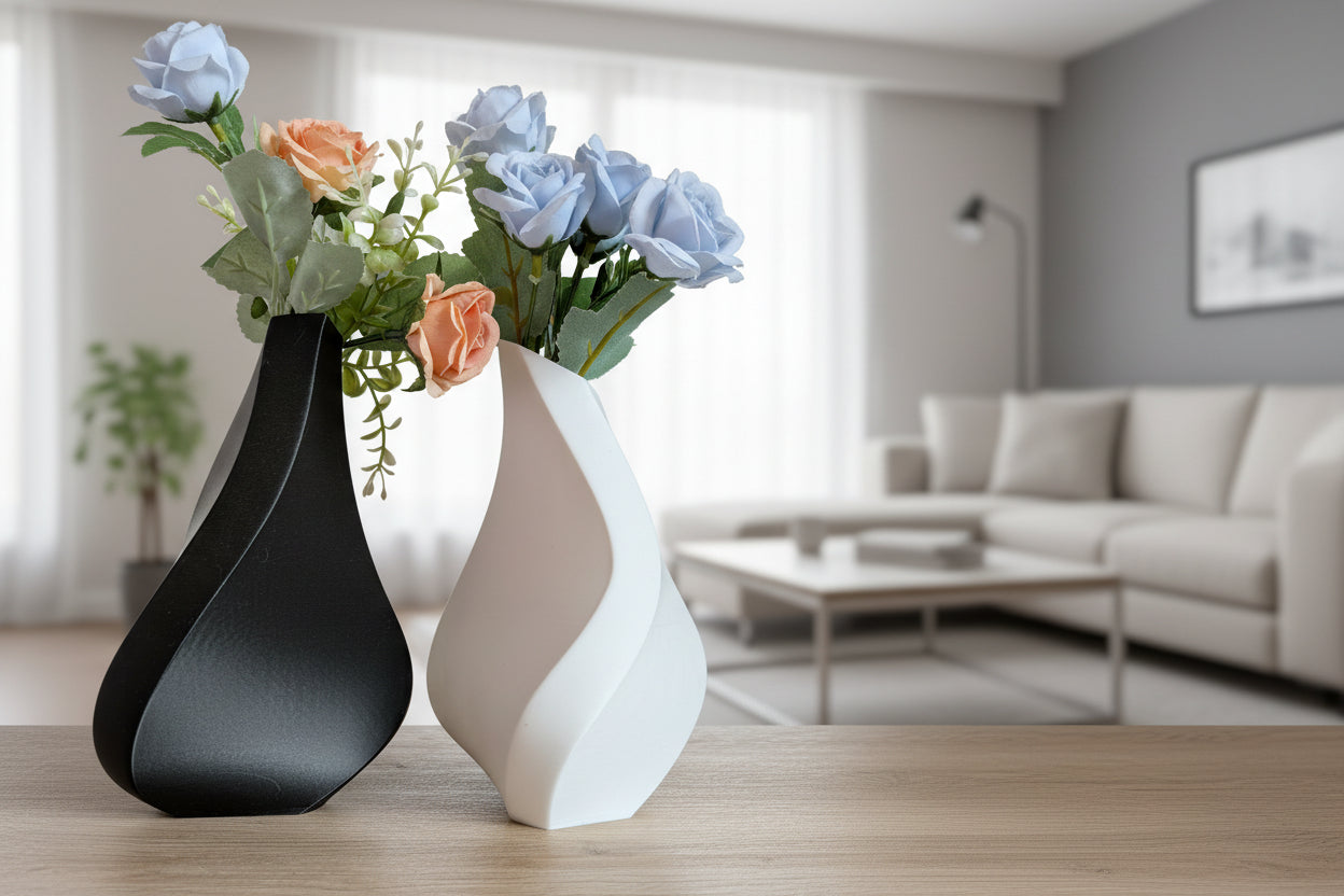 Kit 2 Vasi Moderni Bianco e Nero – Design Italiano per Fiori Artificiali